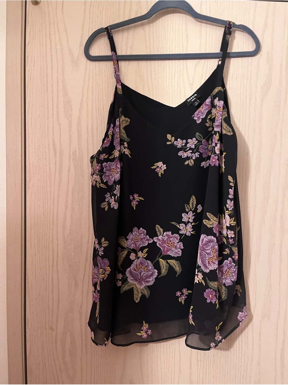 torrid Black Cami with Purple & Gold Floral Embroidery